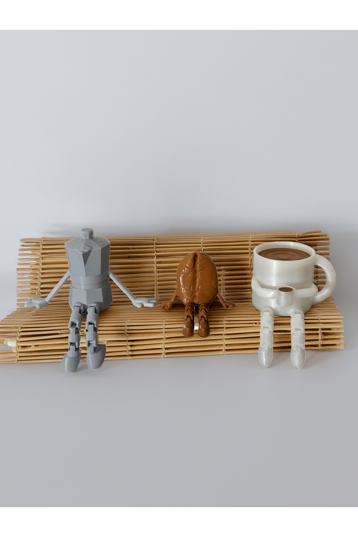 Kahve Köşesi Sevimli Biblo Seti 3lü, Kahve Çekirdeği, Kahve Kupası, Moka Pot, Coffee Set 10cm
